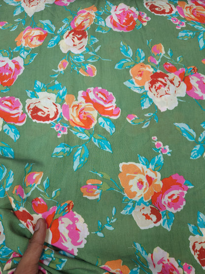 Designer Cotton Muslin Rose Floral Print Fabric