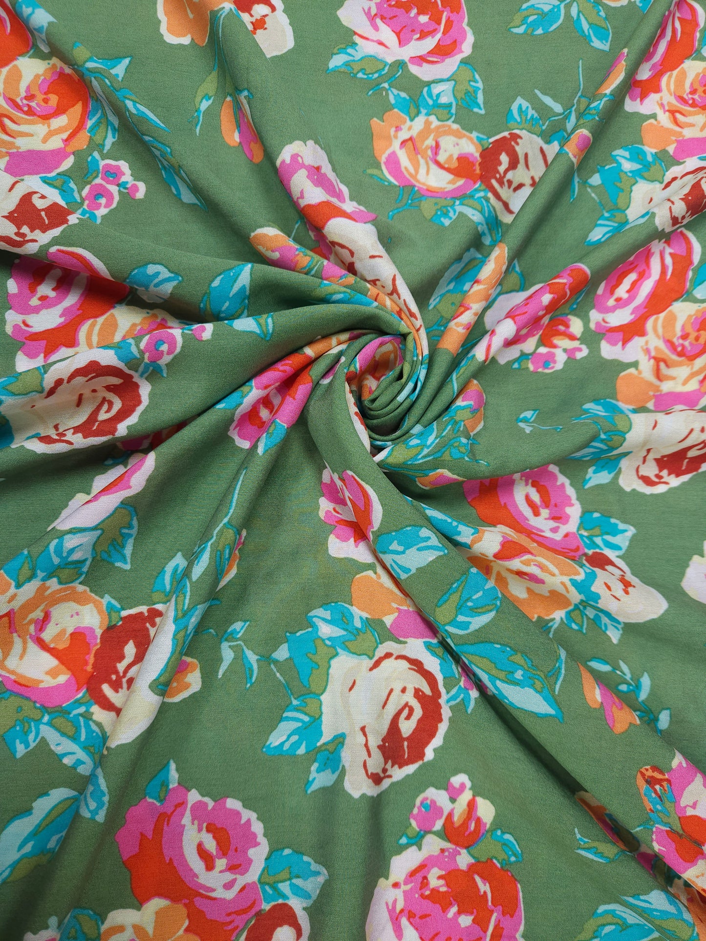Designer Cotton Muslin Rose Floral Print Fabric