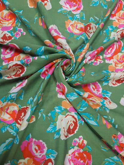 Designer Cotton Muslin Rose Floral Print Fabric