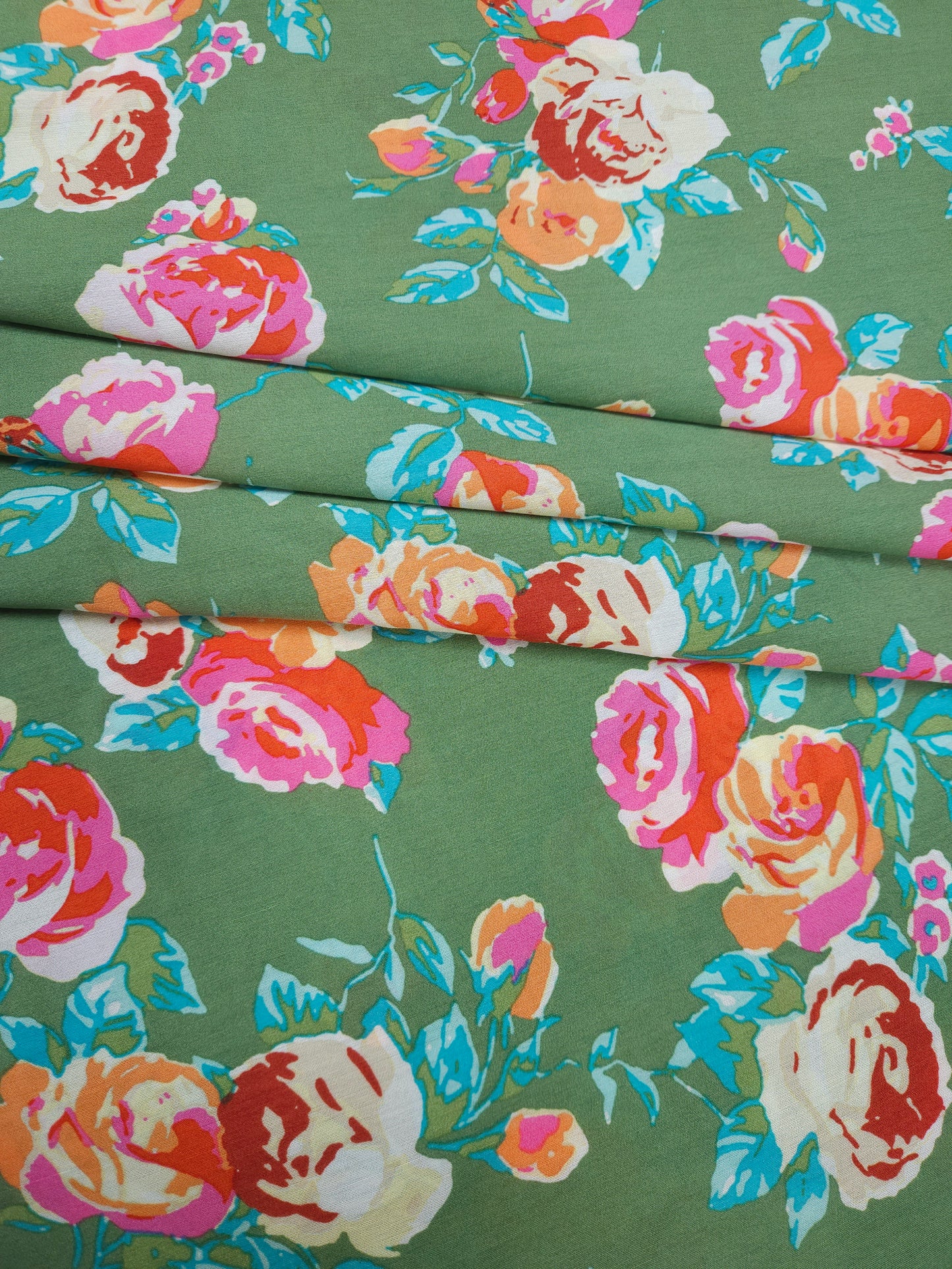 Designer Cotton Muslin Rose Floral Print Fabric