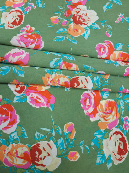 Designer Cotton Muslin Rose Floral Print Fabric