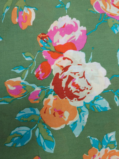 Designer Cotton Muslin Rose Floral Print Fabric
