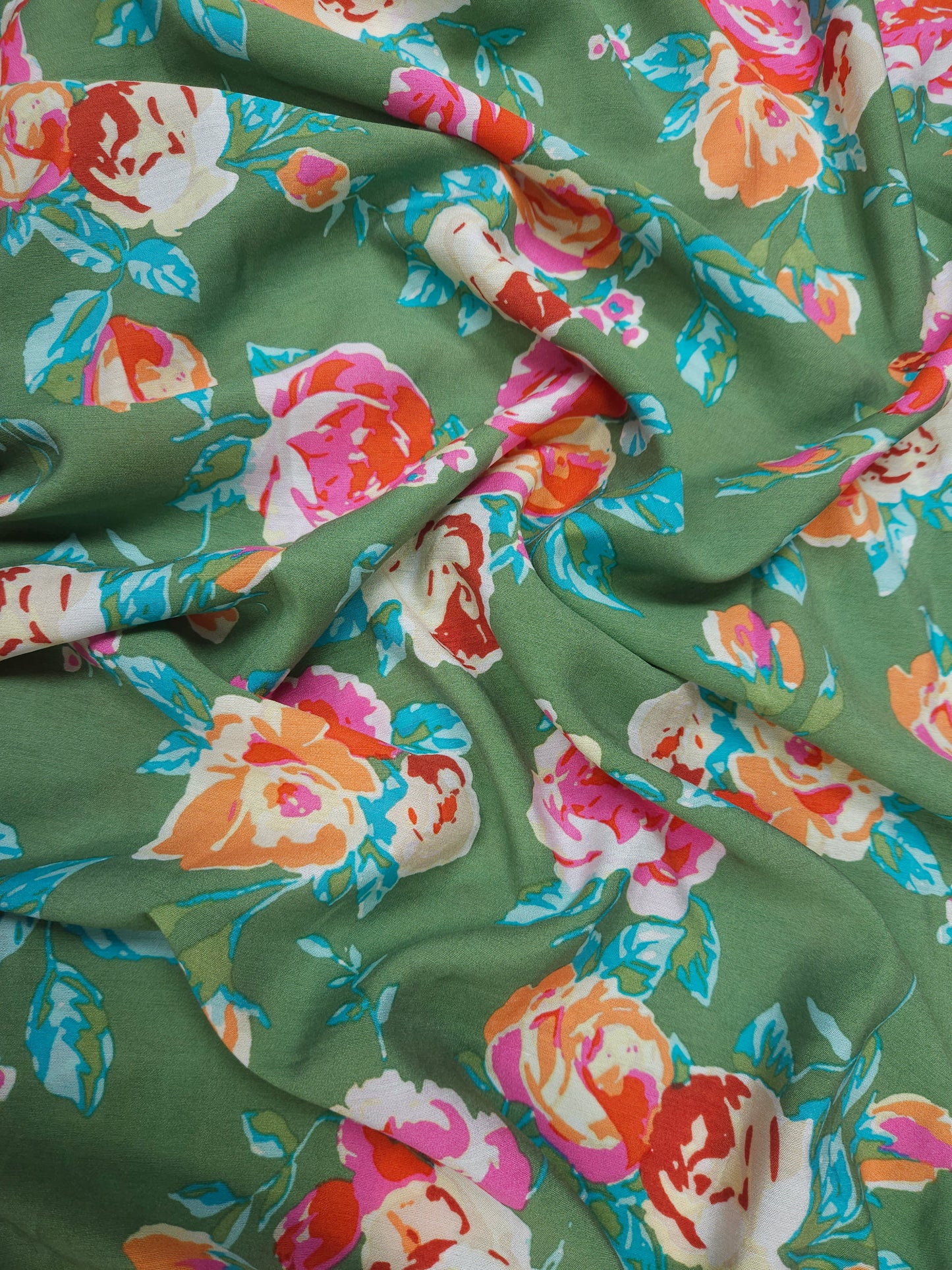 Designer Cotton Muslin Rose Floral Print Fabric