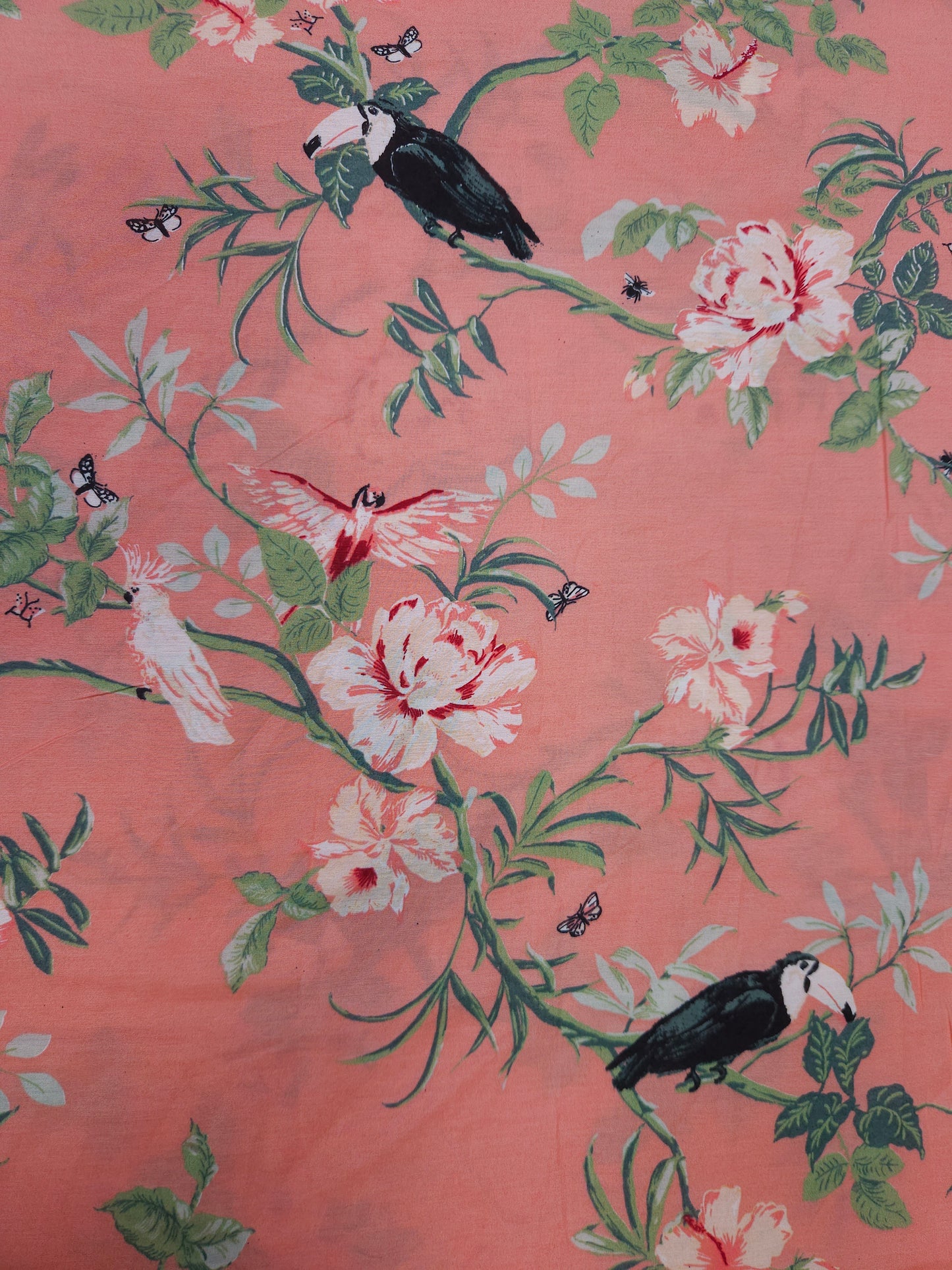 Cotton Muslin Tropical Bird Floral Print Fabric 60 Inch Width