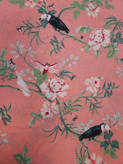 Cotton Muslin Tropical Bird Floral Print Fabric 60 Inch Width