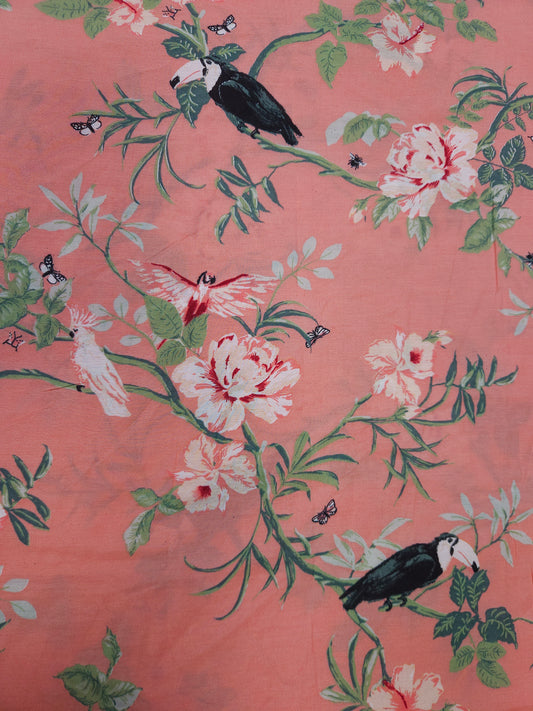 Cotton Muslin Tropical Bird Floral Print Fabric 60 Inch Width