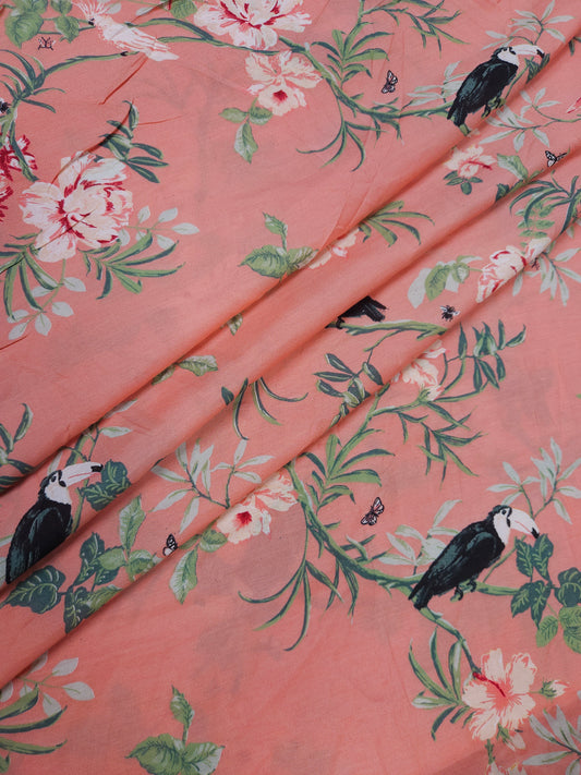 Cotton Muslin Tropical Bird Floral Print Fabric 60 Inch Width