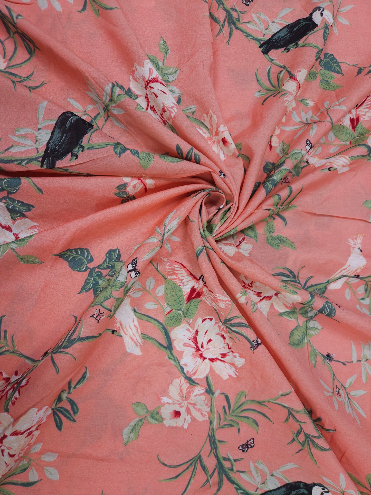 Cotton Muslin Tropical Bird Floral Print Fabric 60 Inch Width