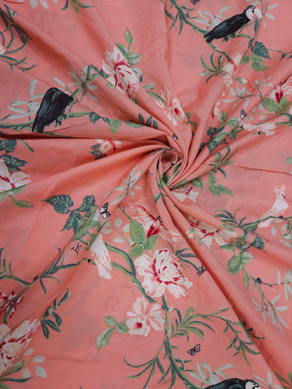 Cotton Muslin Tropical Bird Floral Print Fabric 60 Inch Width