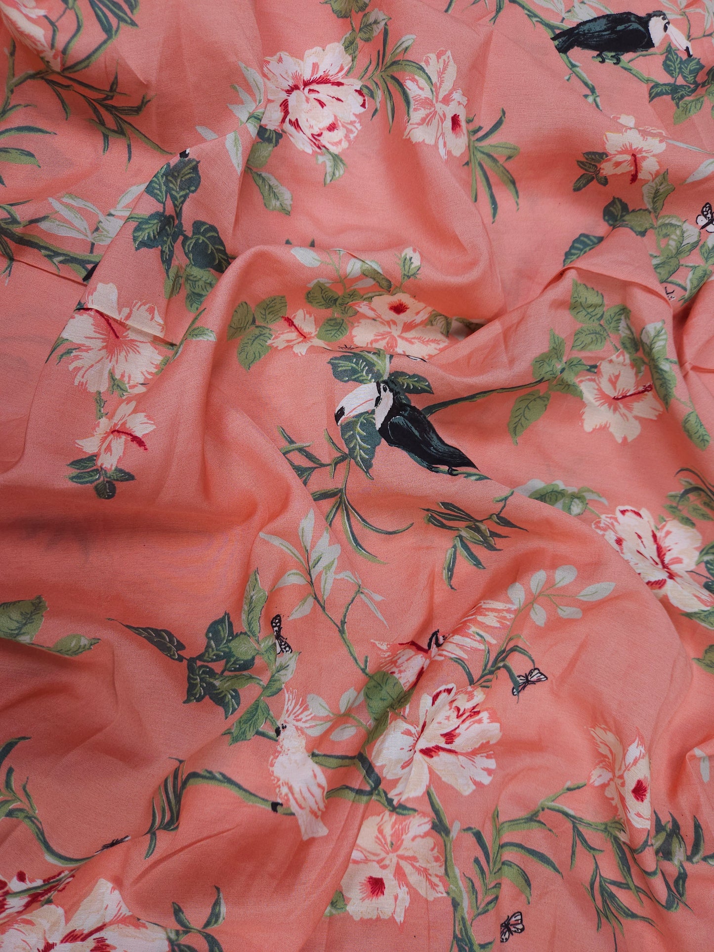 Cotton Muslin Tropical Bird Floral Print Fabric 60 Inch Width
