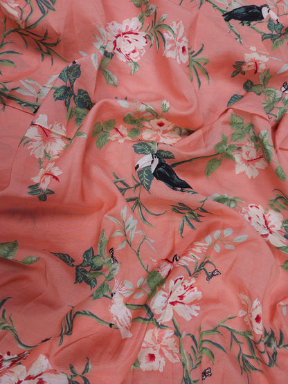 Cotton Muslin Tropical Bird Floral Print Fabric 60 Inch Width