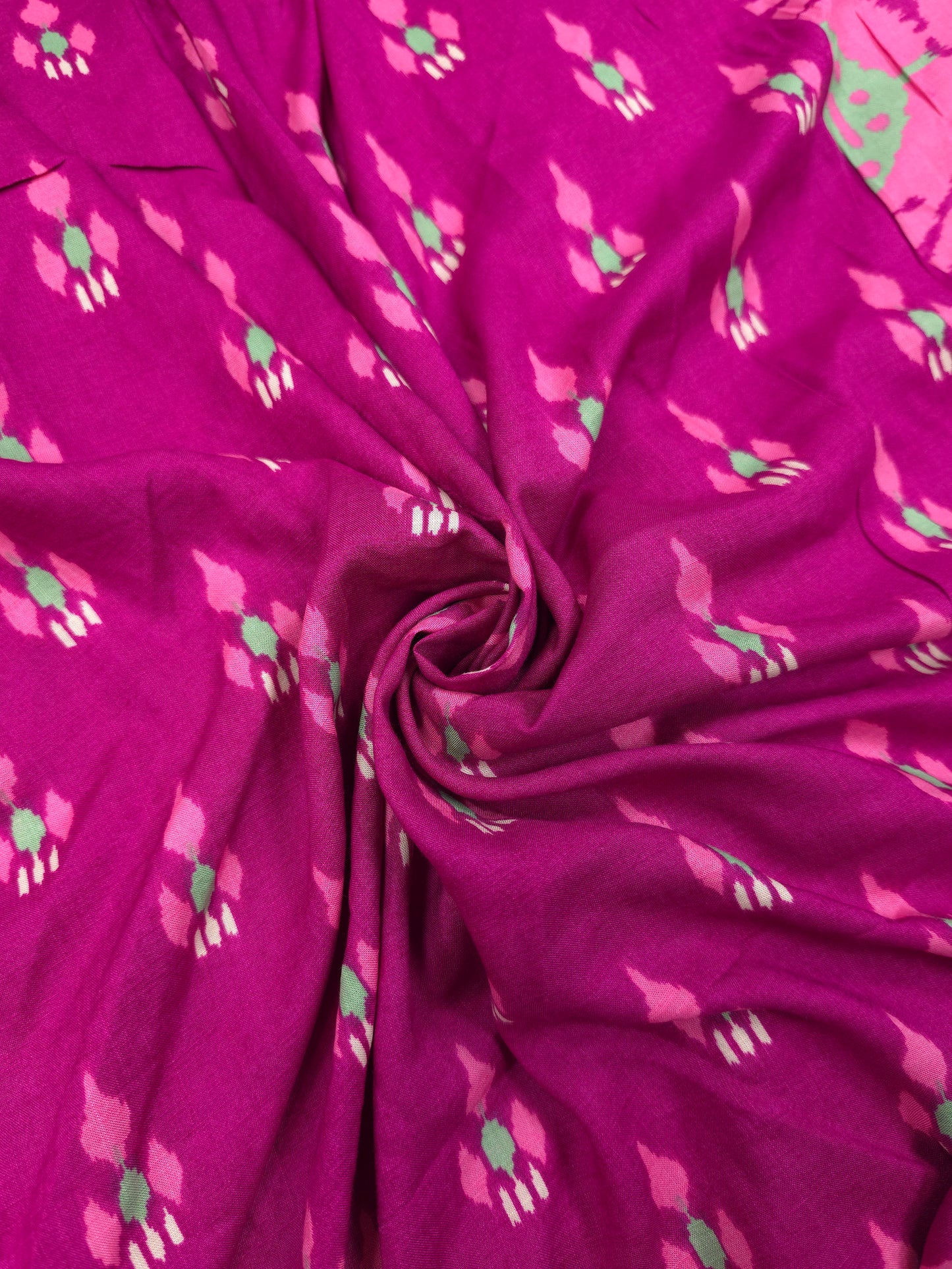 Premium Pink Ikat Border Rayon Fabric 60 Inch Width