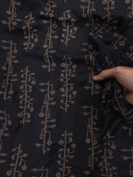 Dried Vines On Black Printed Rayon Fabric – 44 Inch Width