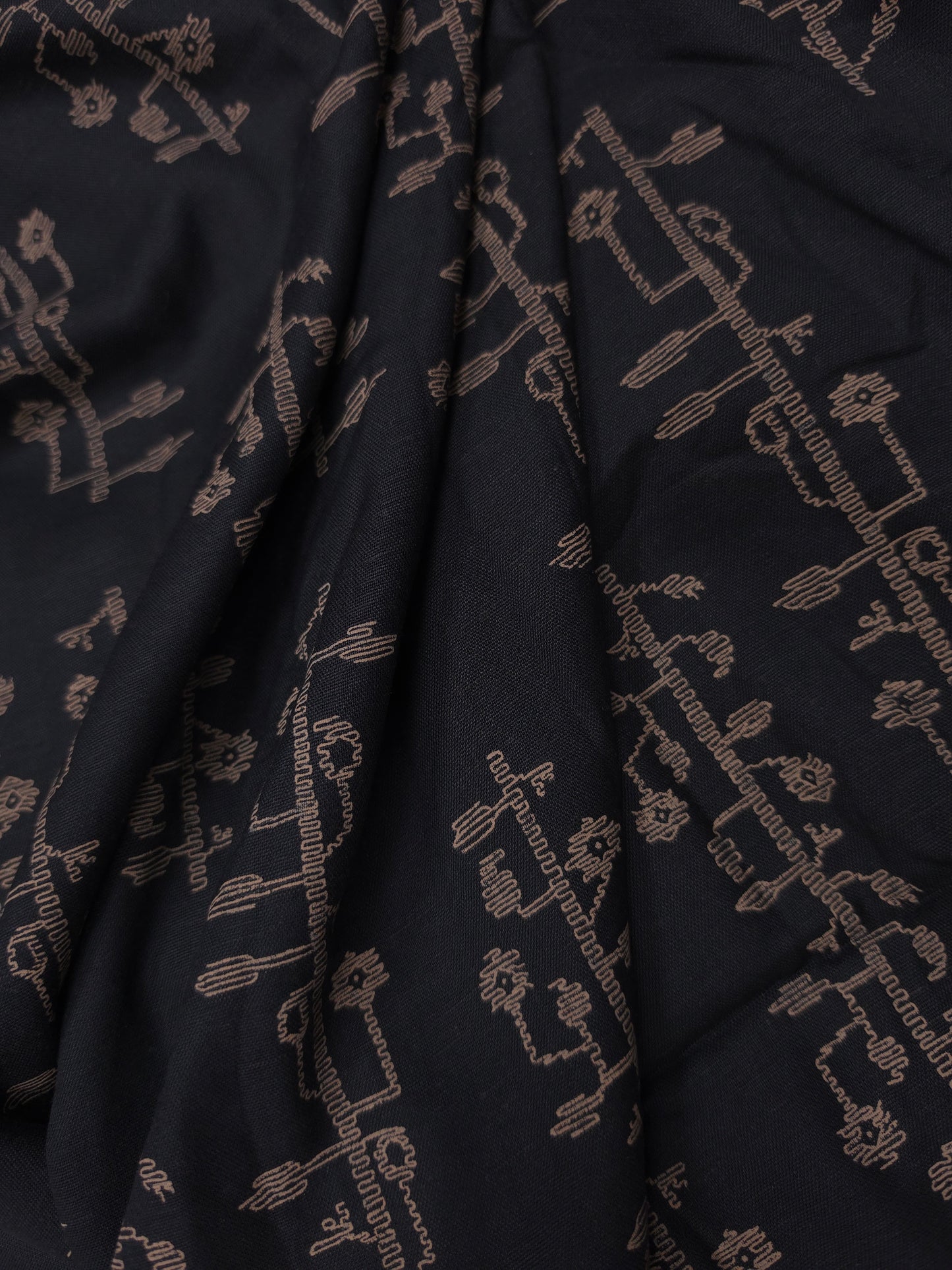 Dried Vines On Black Printed Rayon Fabric – 44 Inch Width
