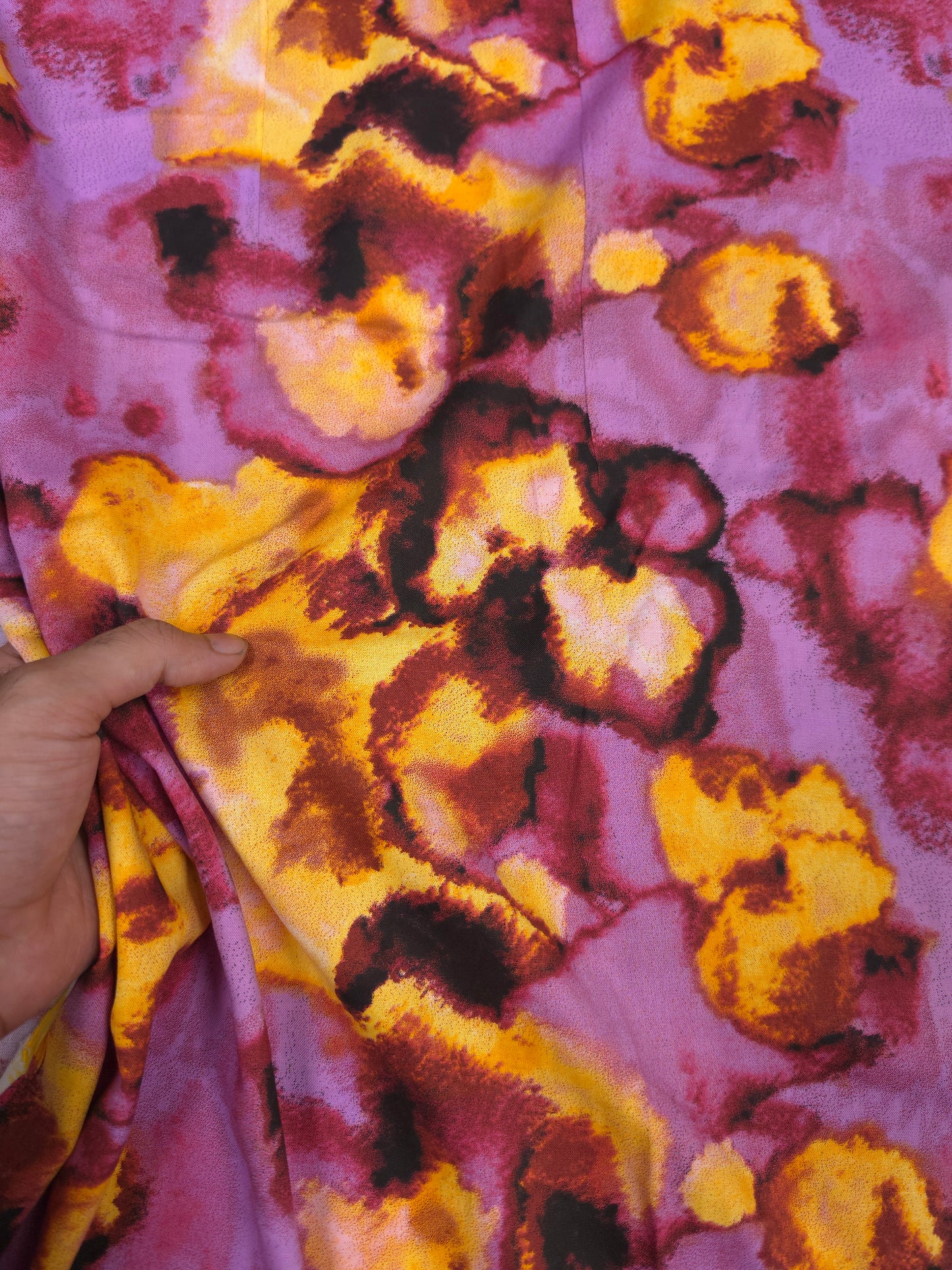 Yellow & Lavender Printed Rayon Fabric – 44 Inch Width