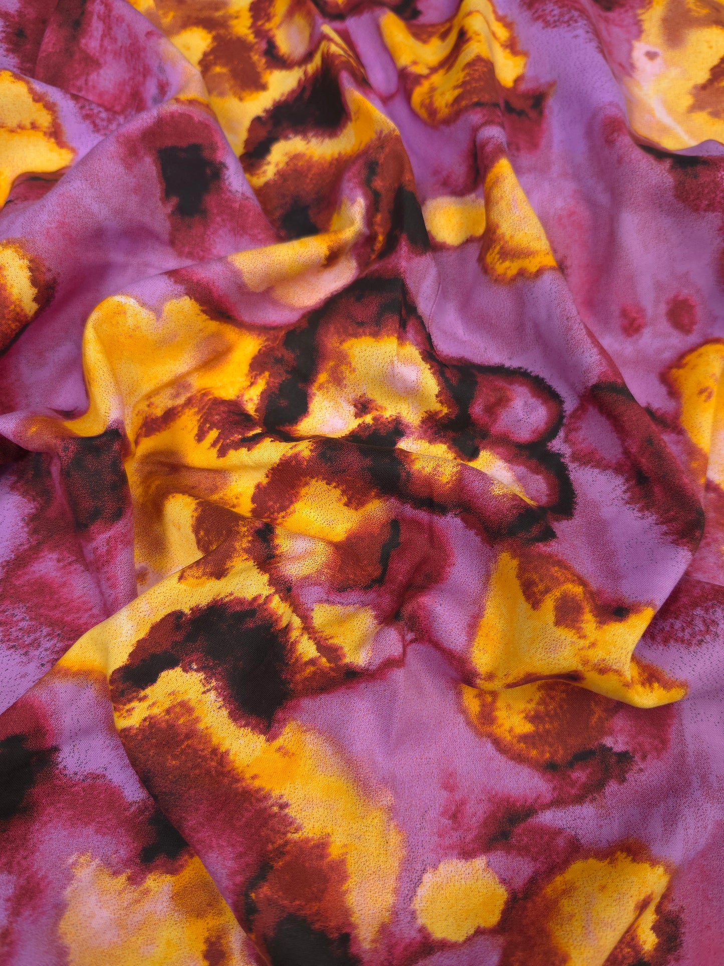 Yellow & Lavender Printed Rayon Fabric – 44 Inch Width