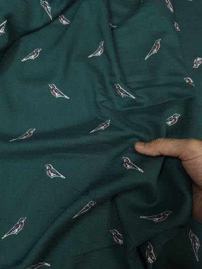 Sparrow in Deep Green Printed Rayon Fabric – 44 Inch Width