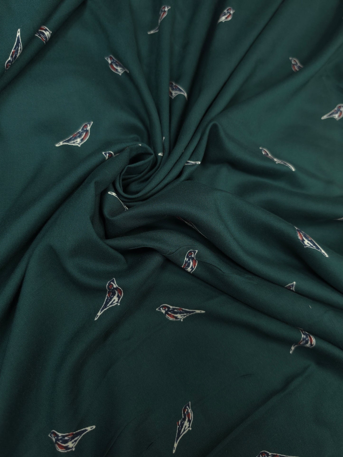 Sparrow in Deep Green Printed Rayon Fabric – 44 Inch Width