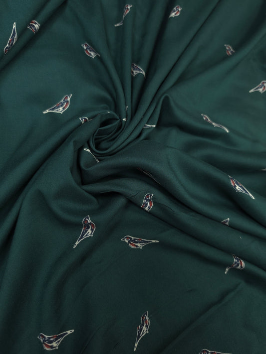 Sparrow in Deep Green Printed Rayon Fabric – 44 Inch Width