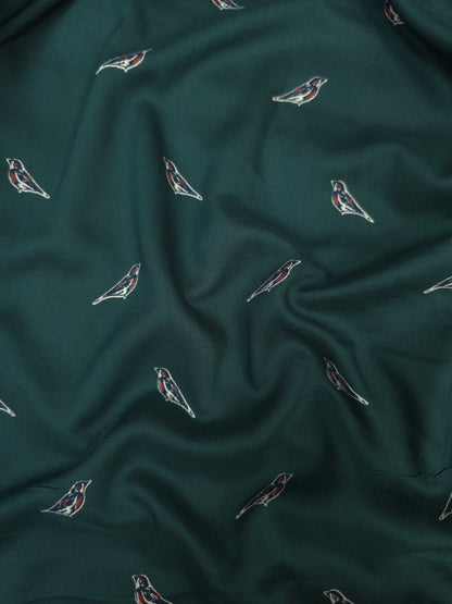 Sparrow in Deep Green Printed Rayon Fabric – 44 Inch Width
