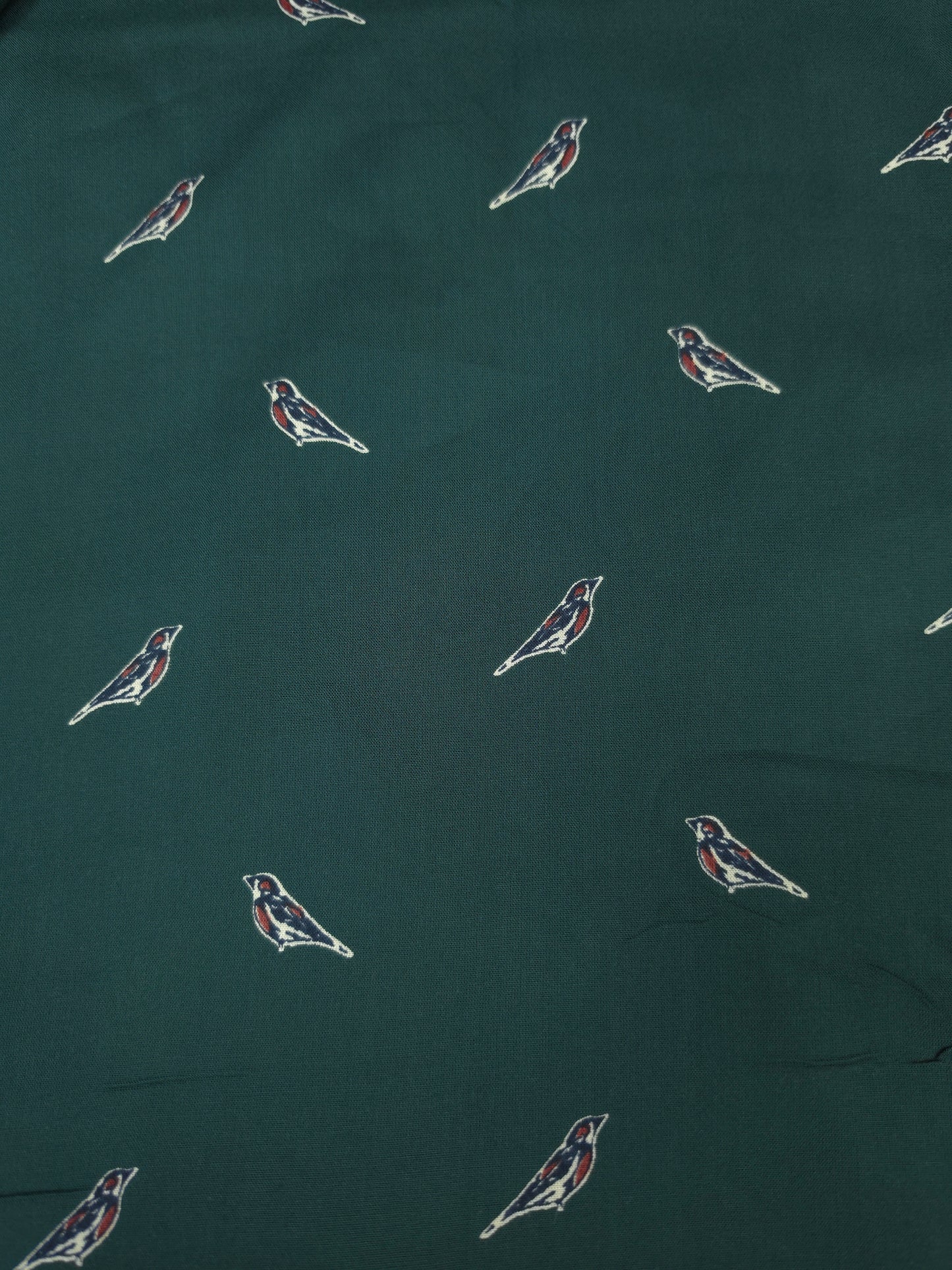 Sparrow in Deep Green Printed Rayon Fabric – 44 Inch Width