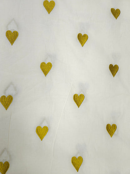 Mustard Yellow Heart Embroidery Cotton Suit Set | 44 Inch Width