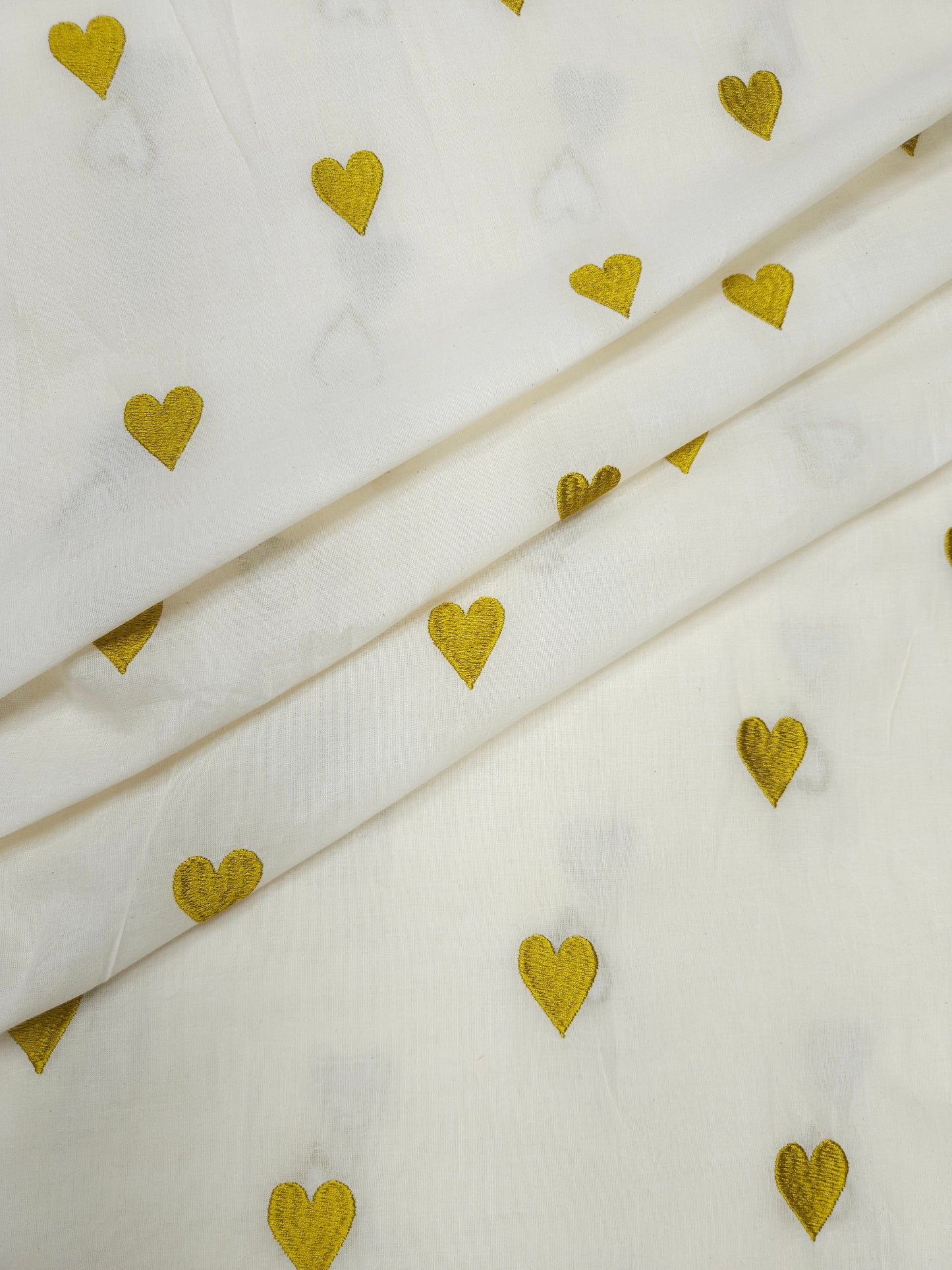 Mustard Yellow Heart Embroidery Cotton Suit Set | 44 Inch Width