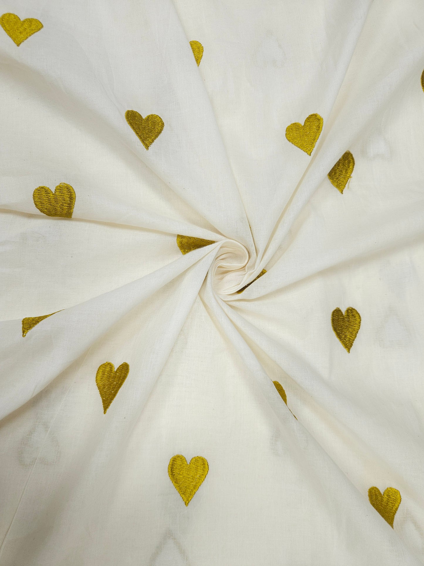 Mustard Yellow Heart Embroidery Cotton Suit Set | 44 Inch Width