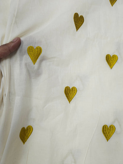 Mustard Yellow Heart Embroidery Cotton Suit Set | 44 Inch Width