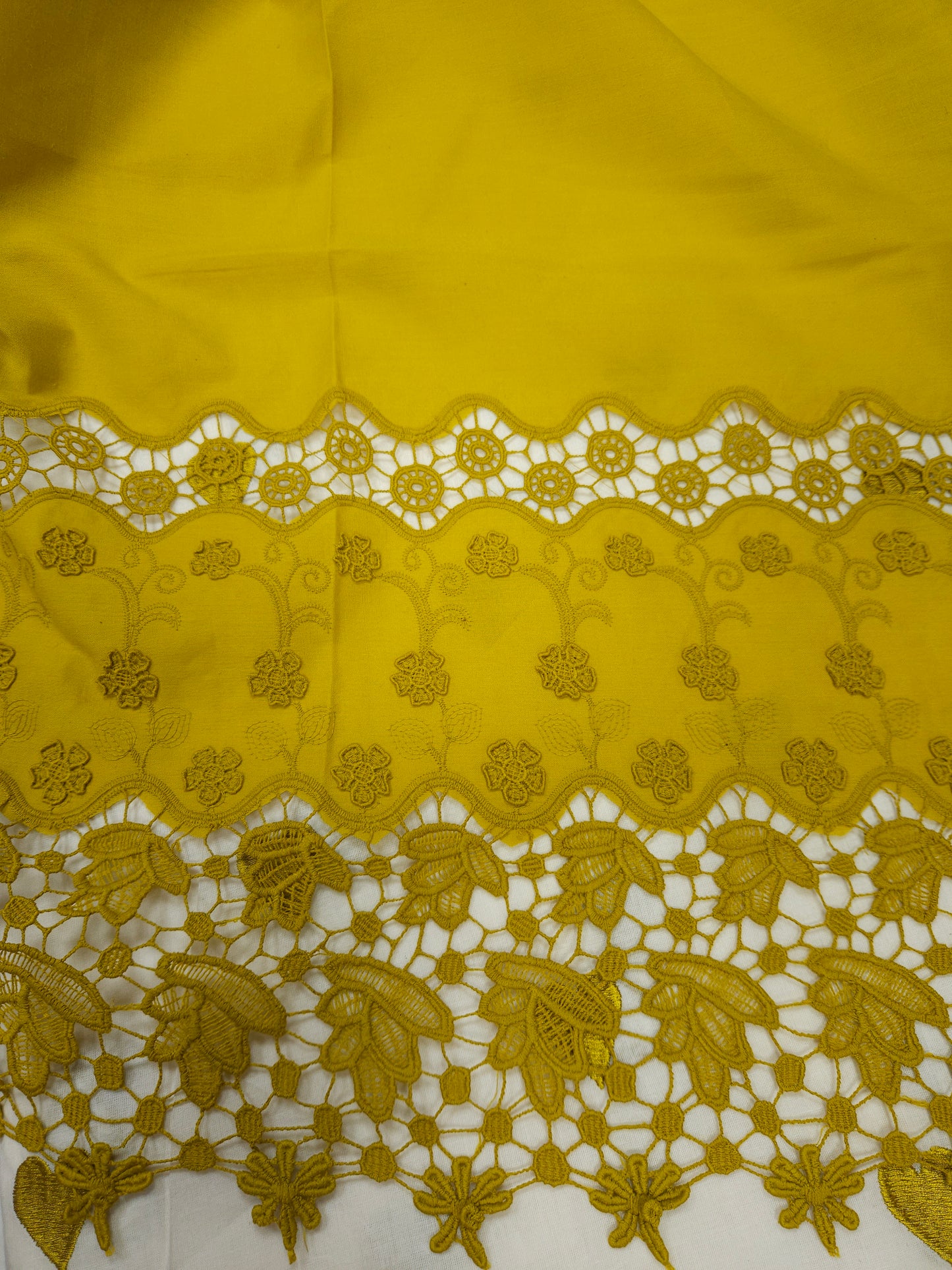 Mustard Yellow Heart Embroidery Cotton Suit Set | 44 Inch Width