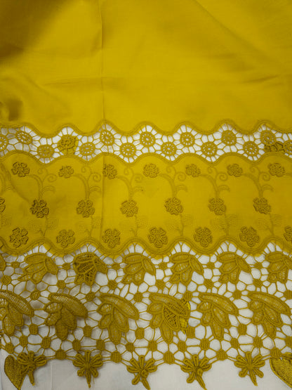 Mustard Yellow Heart Embroidery Cotton Suit Set | 44 Inch Width