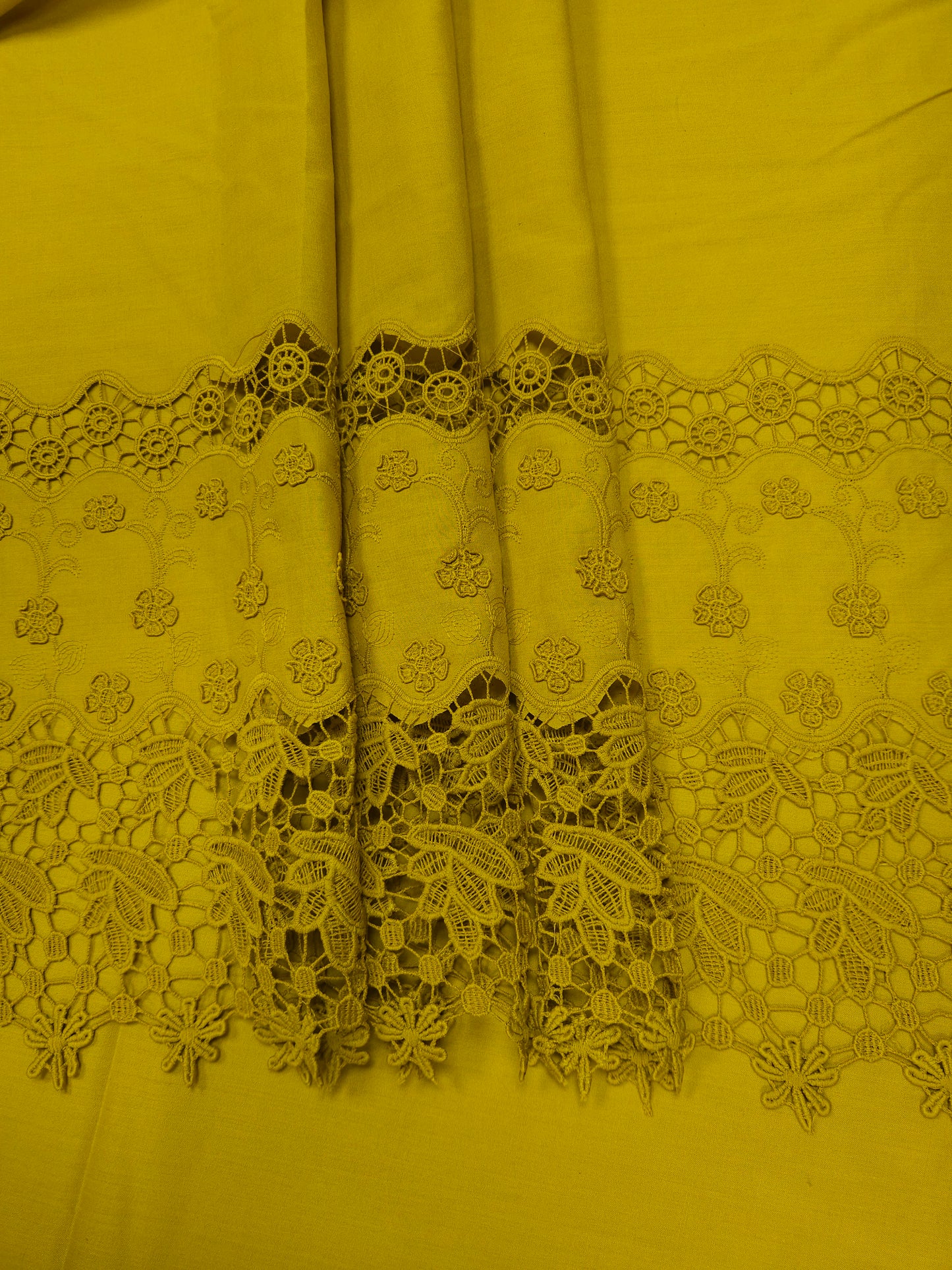 Mustard Yellow Heart Embroidery Cotton Suit Set | 44 Inch Width