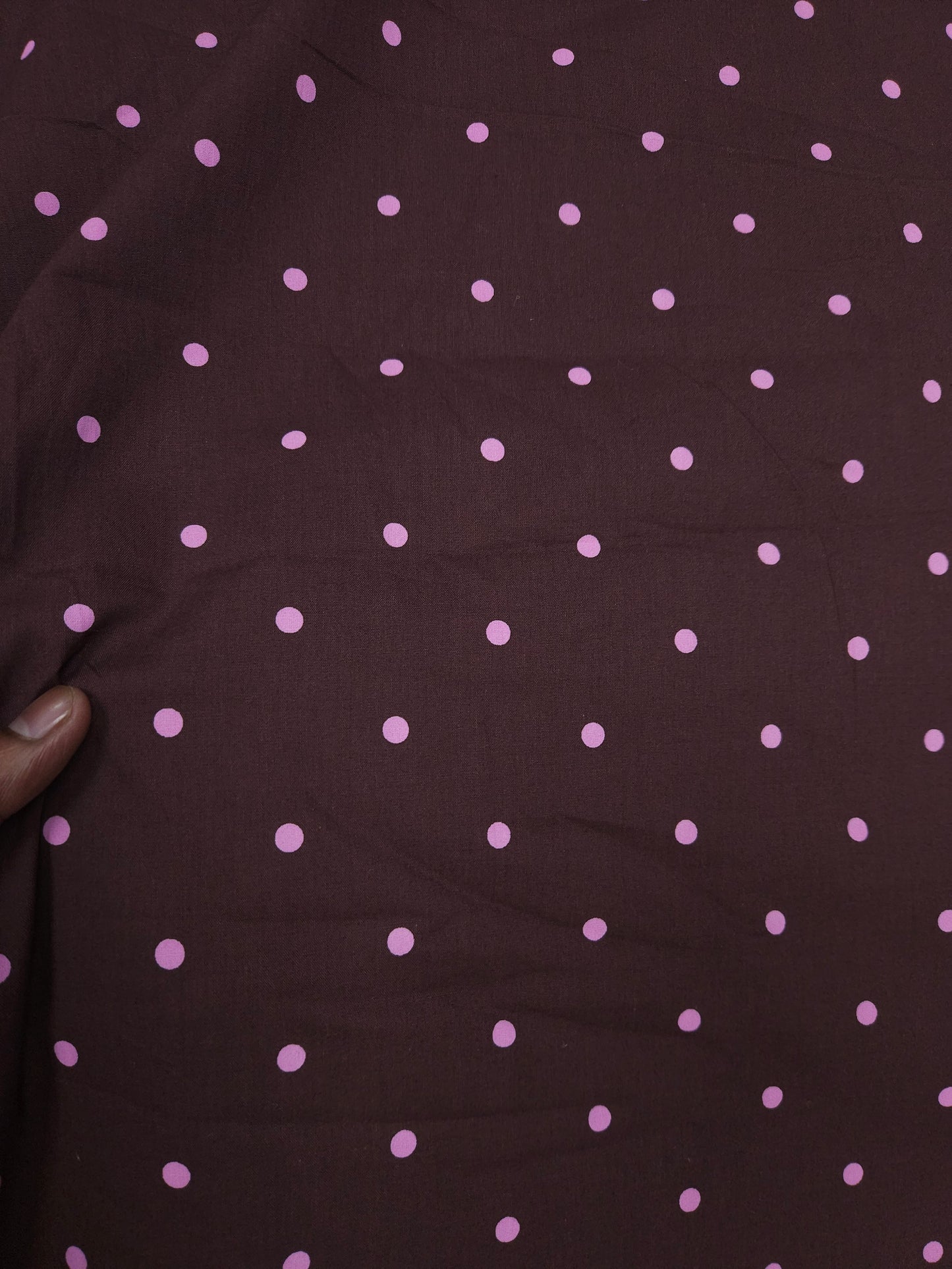 Chocolate Brown Poplin Cotton with Pink Polka Dots – 60" Wide