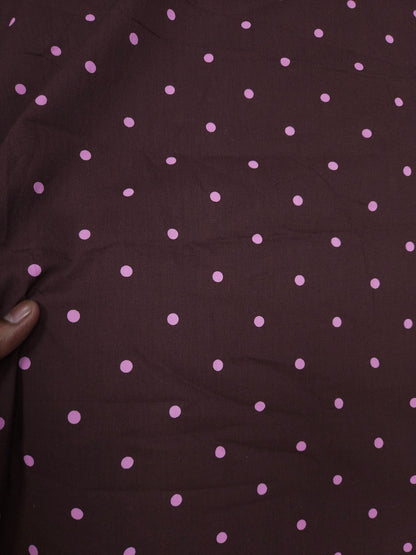 Chocolate Brown Poplin Cotton with Pink Polka Dots – 60" Wide