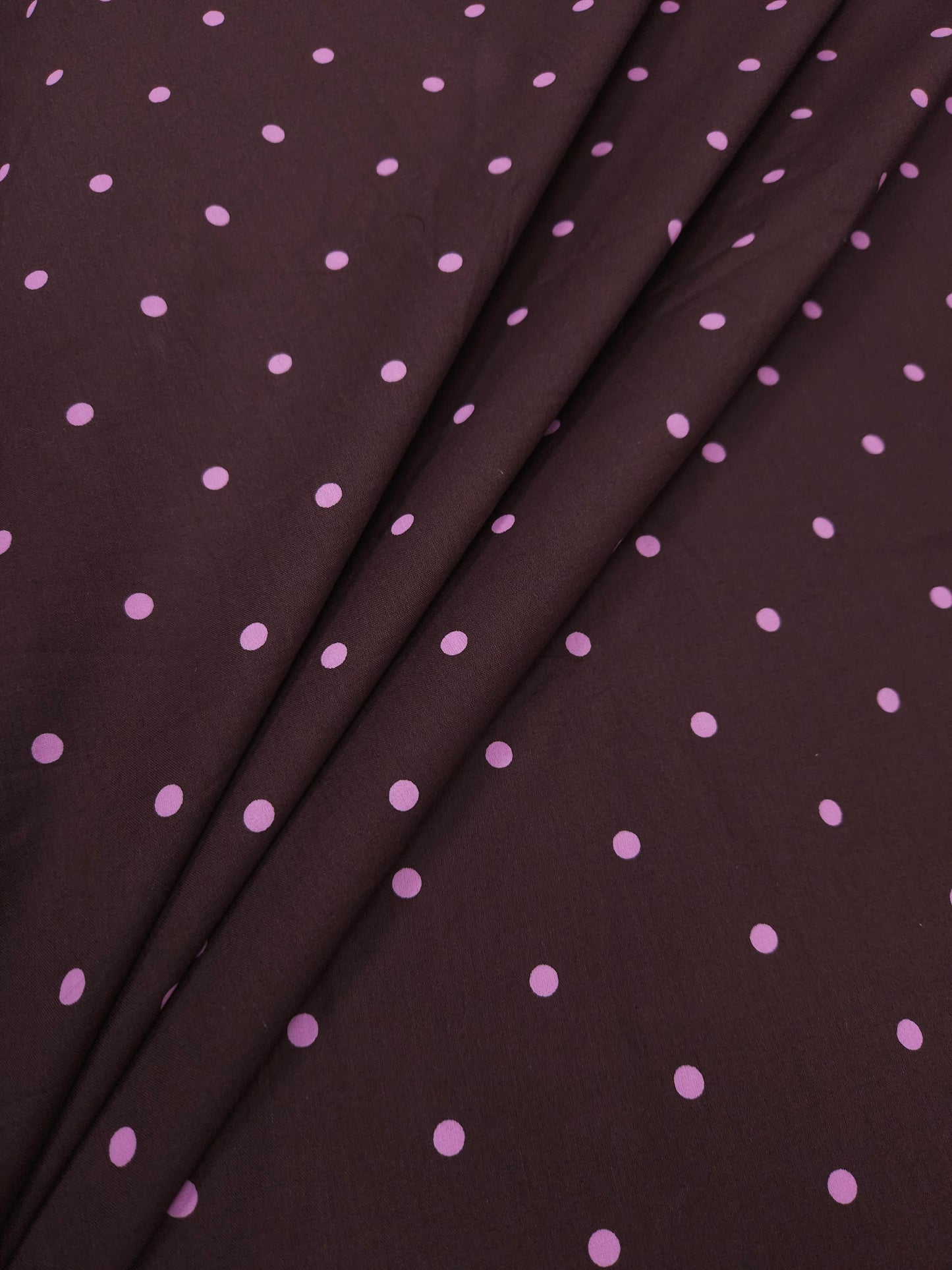 Chocolate Brown Poplin Cotton with Pink Polka Dots – 60" Wide