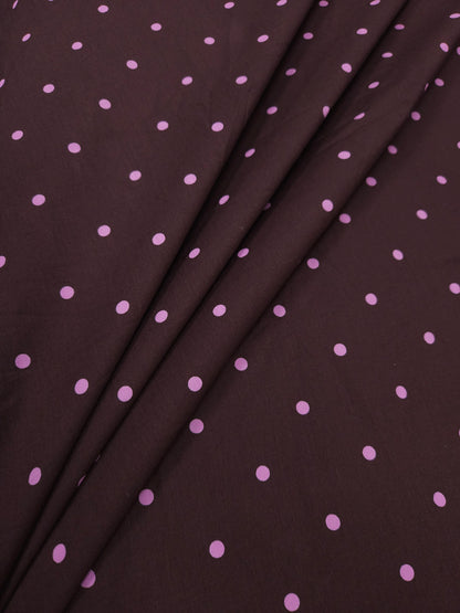 Chocolate Brown Poplin Cotton with Pink Polka Dots – 60" Wide