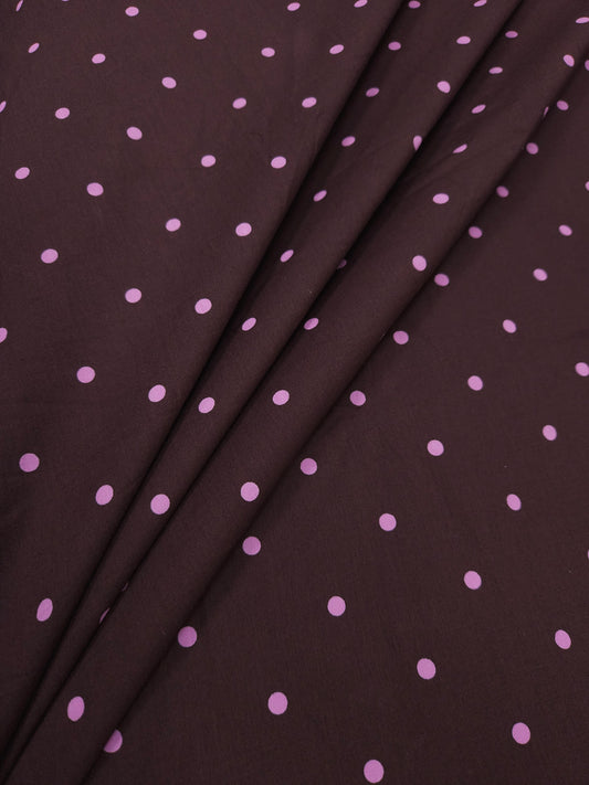 Chocolate Brown Poplin Cotton with Pink Polka Dots – 60" Wide