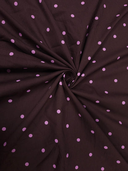 Chocolate Brown Poplin Cotton with Pink Polka Dots – 60" Wide