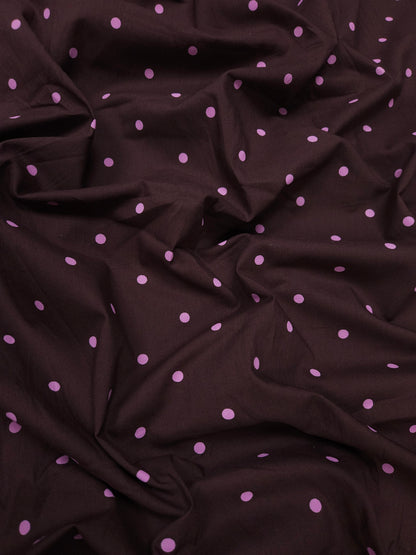 Chocolate Brown Poplin Cotton with Pink Polka Dots – 60" Wide