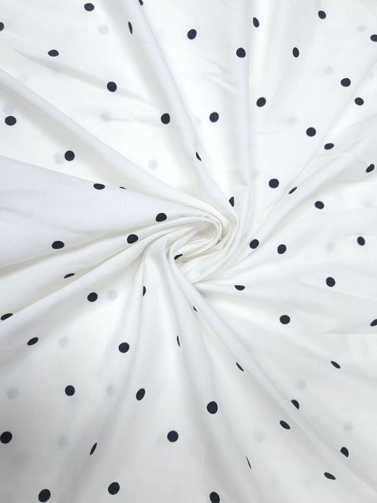 Classic White & Black Polka Dot Poplin Cotton Fabric