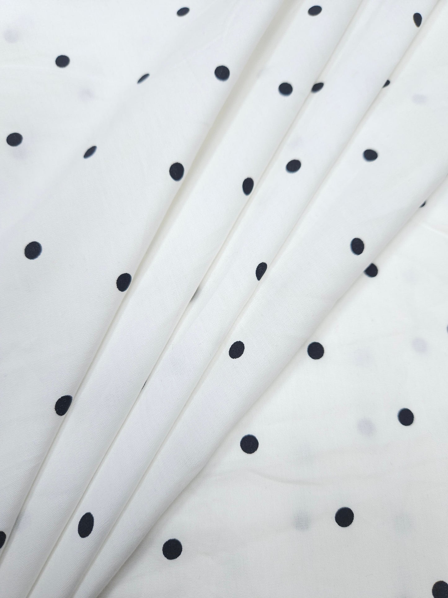 Classic White & Black Polka Dot Poplin Cotton Fabric