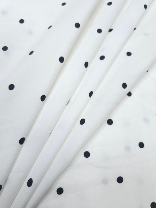 Classic White & Black Polka Dot Poplin Cotton Fabric