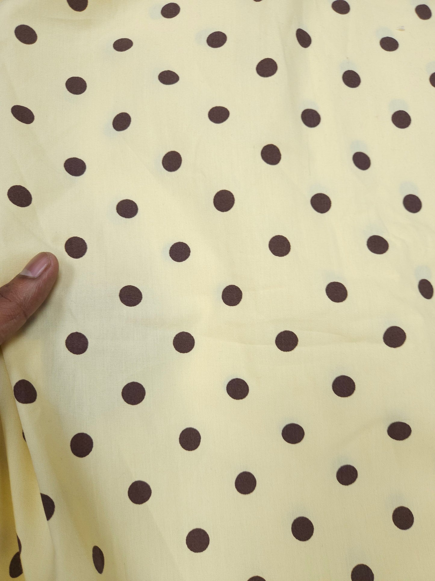 Butter Yellow & Brown Polka Dot Poplin Cotton Fabric
