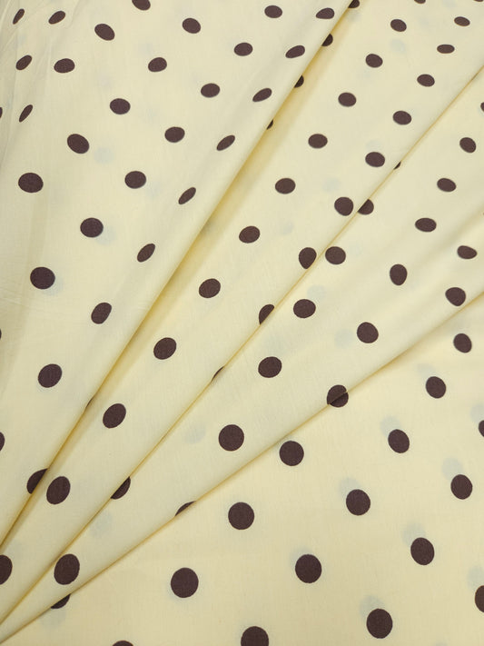 Butter Yellow & Brown Polka Dot Poplin Cotton Fabric