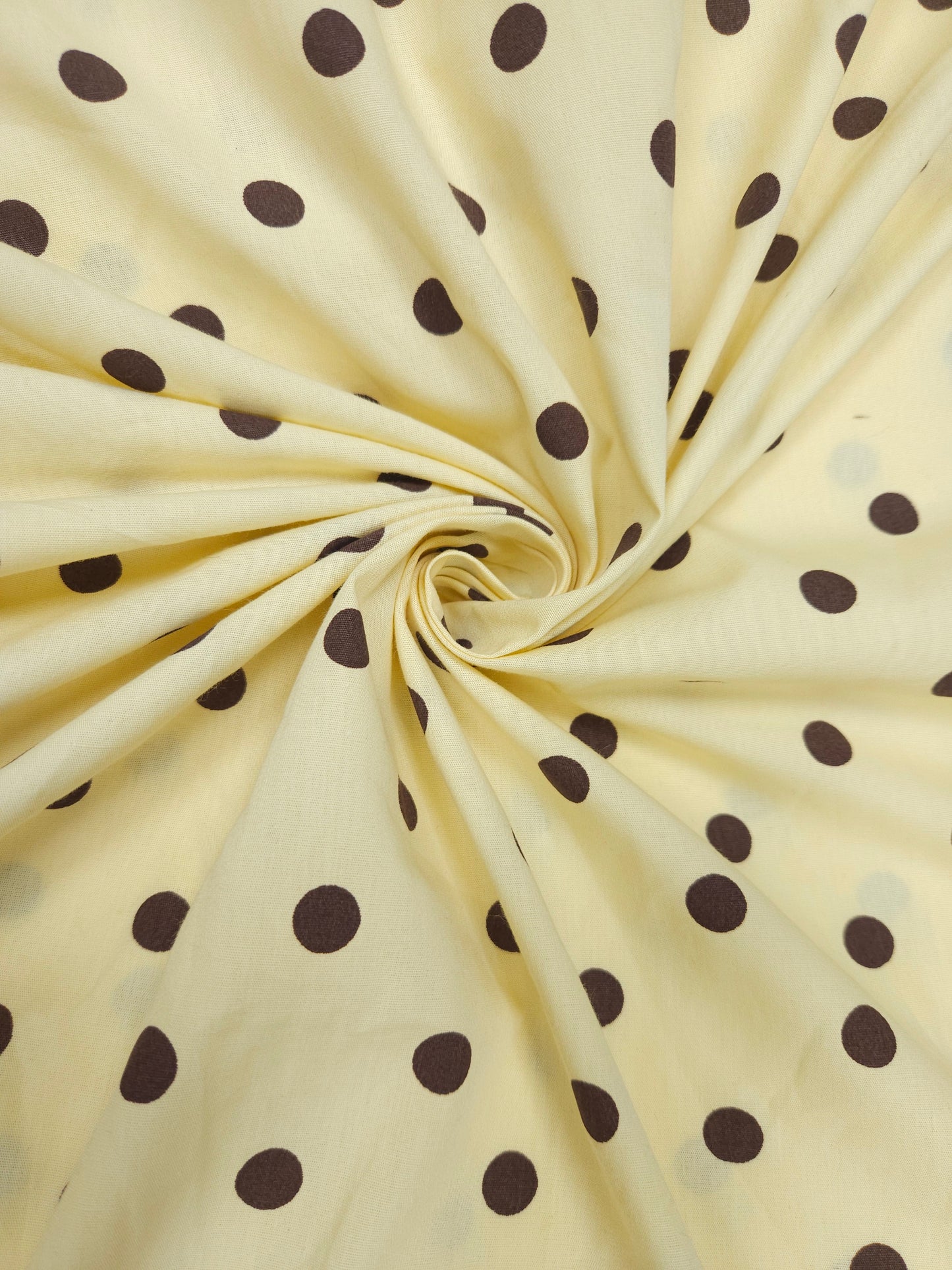 Butter Yellow & Brown Polka Dot Poplin Cotton Fabric