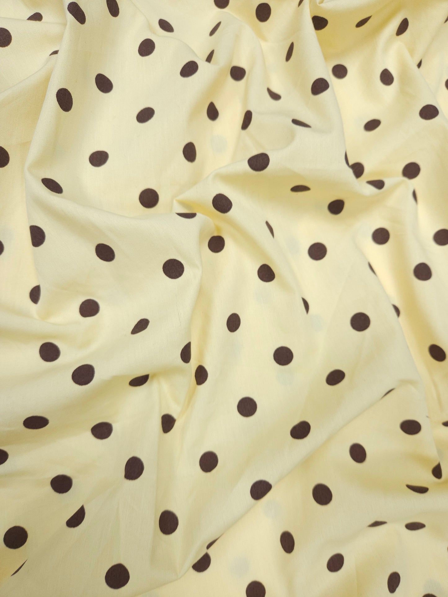Butter Yellow & Brown Polka Dot Poplin Cotton Fabric