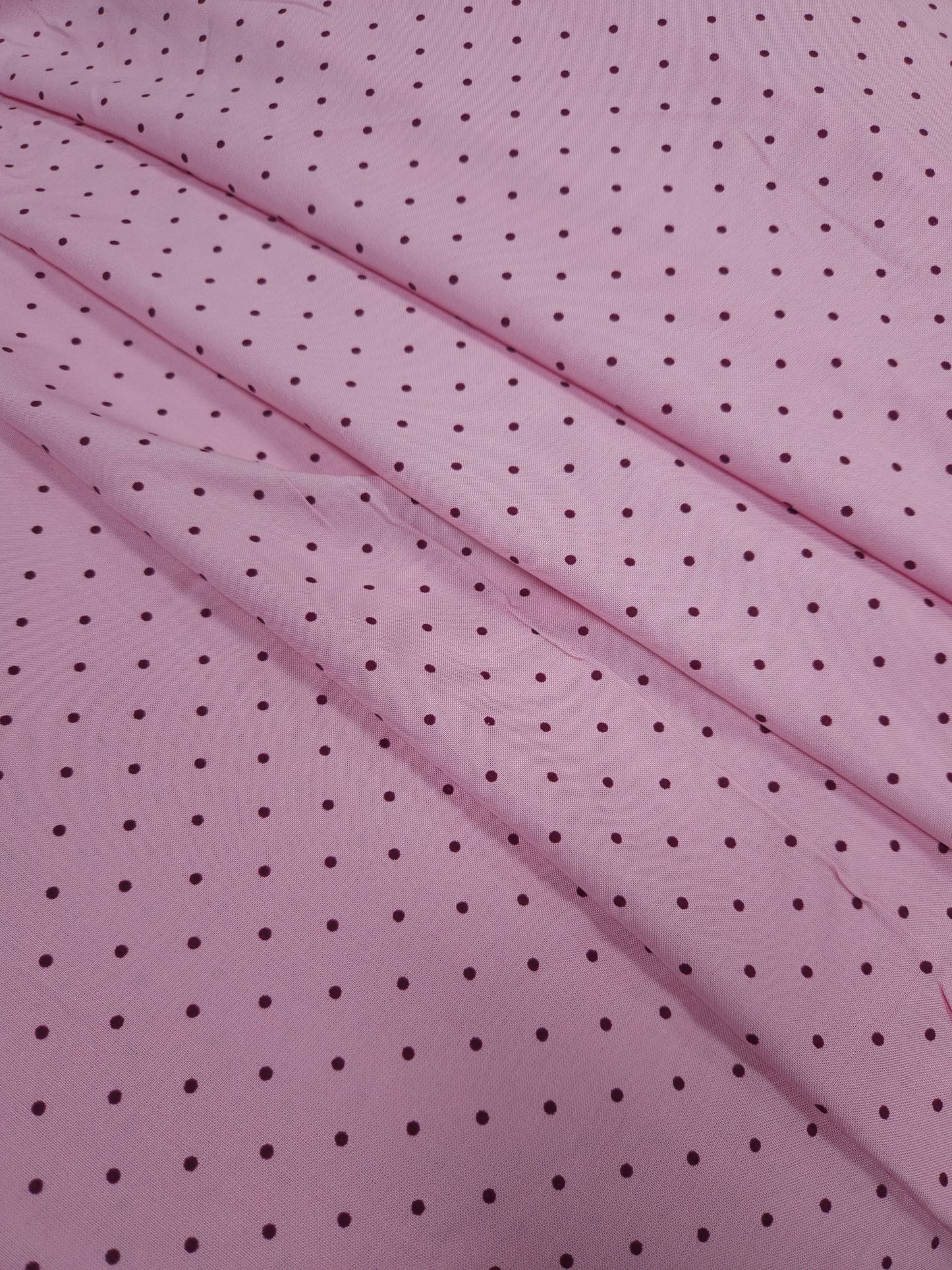 Baby Pink Modal Rayon Fabric with Mini Chocolate Brown Polka Dots | 60 Inch Width