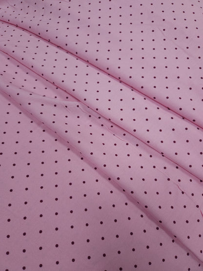Baby Pink Modal Rayon Fabric with Mini Chocolate Brown Polka Dots | 60 Inch Width