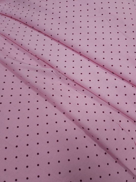 Baby Pink Modal Rayon Fabric with Mini Chocolate Brown Polka Dots | 60 Inch Width