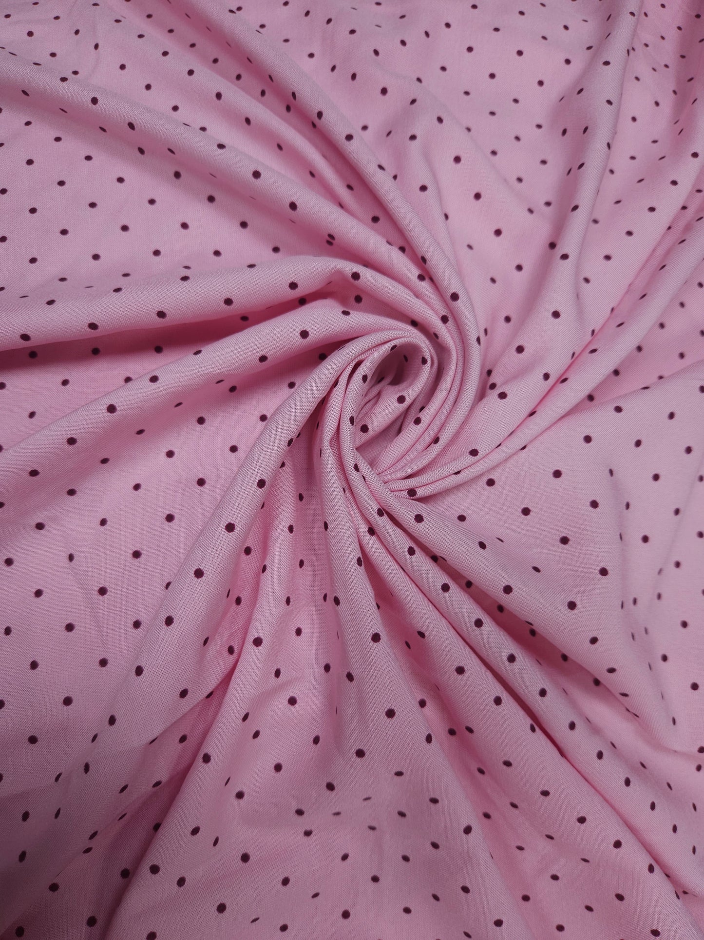 Baby Pink Modal Rayon Fabric with Mini Chocolate Brown Polka Dots | 60 Inch Width